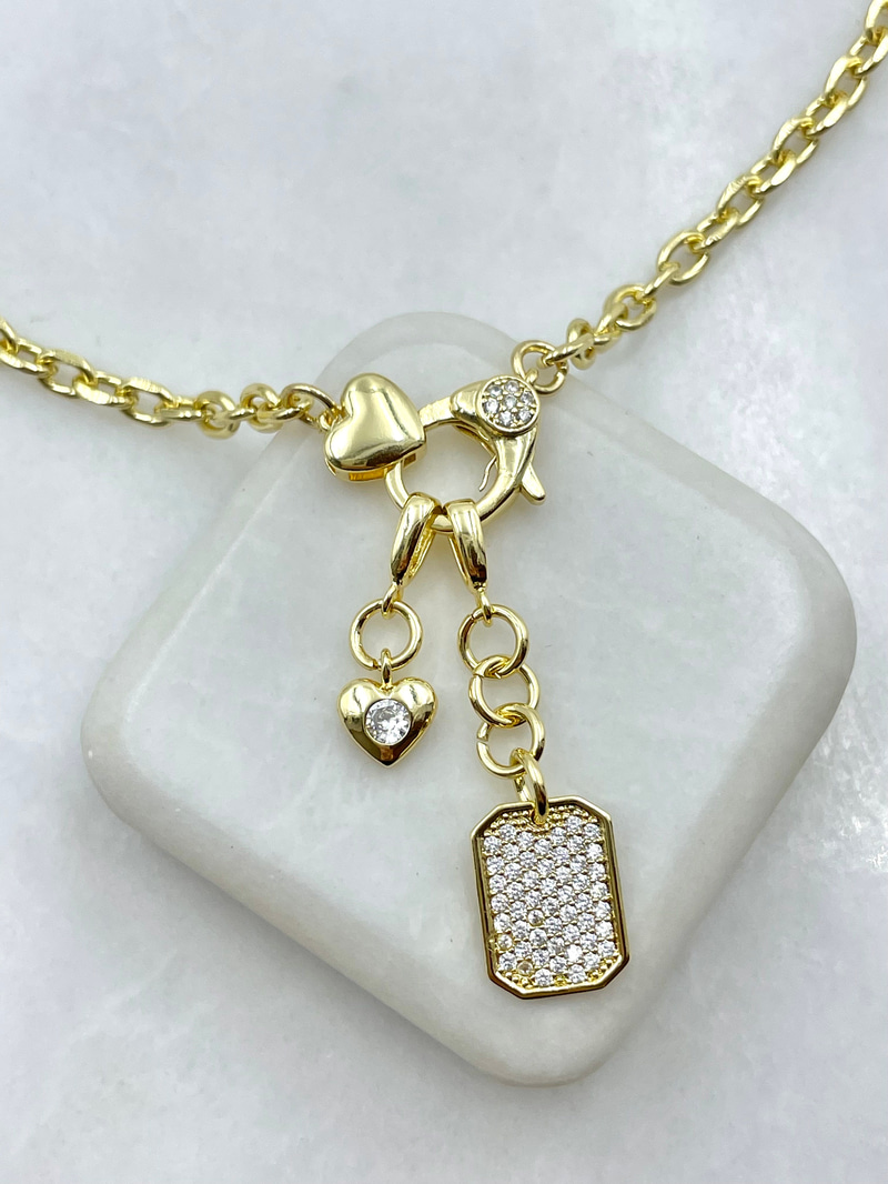 Zirkon Taşlı Kalp Kilit Kolye 50 cm Gold