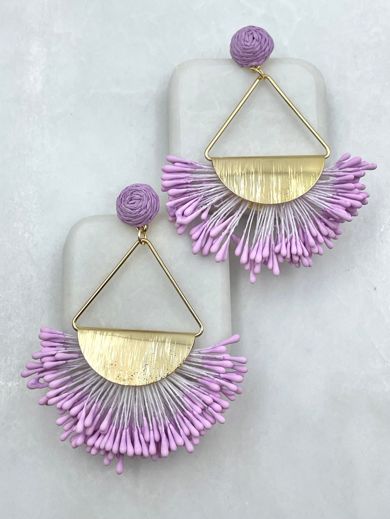Gold Detaylı Yelpaze Küpe Lila