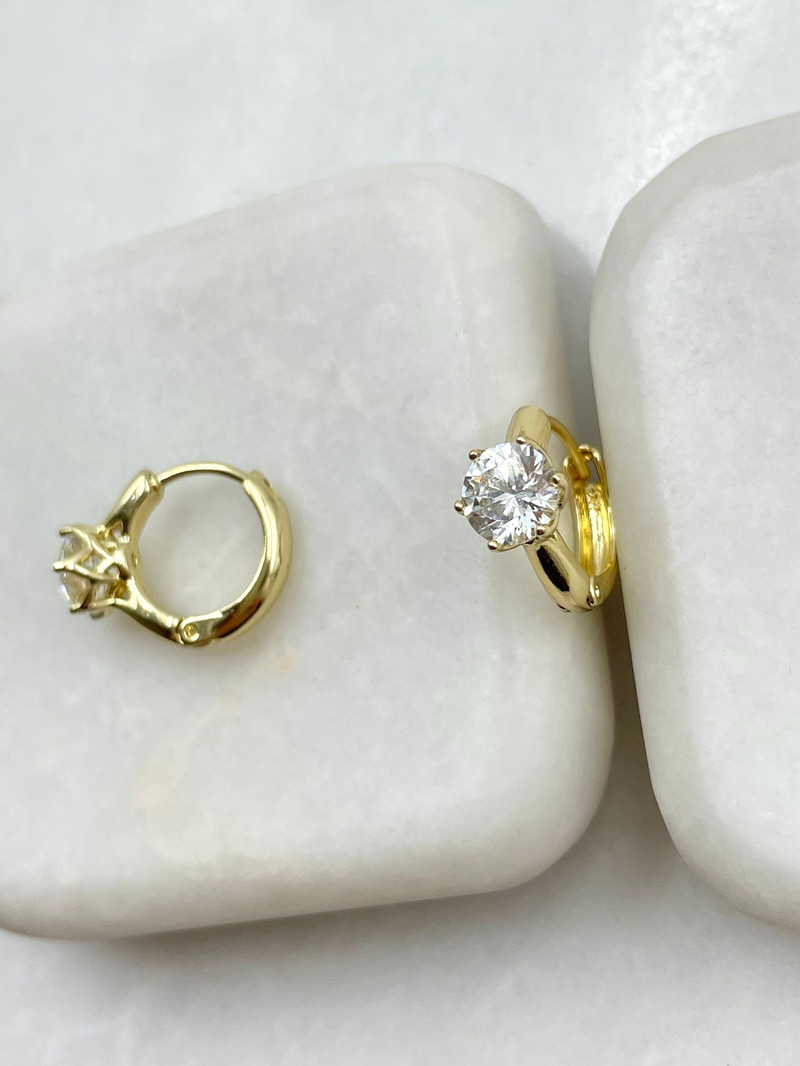 Özel Seri Tektaş Halka Küpe 1.3 cm Gold