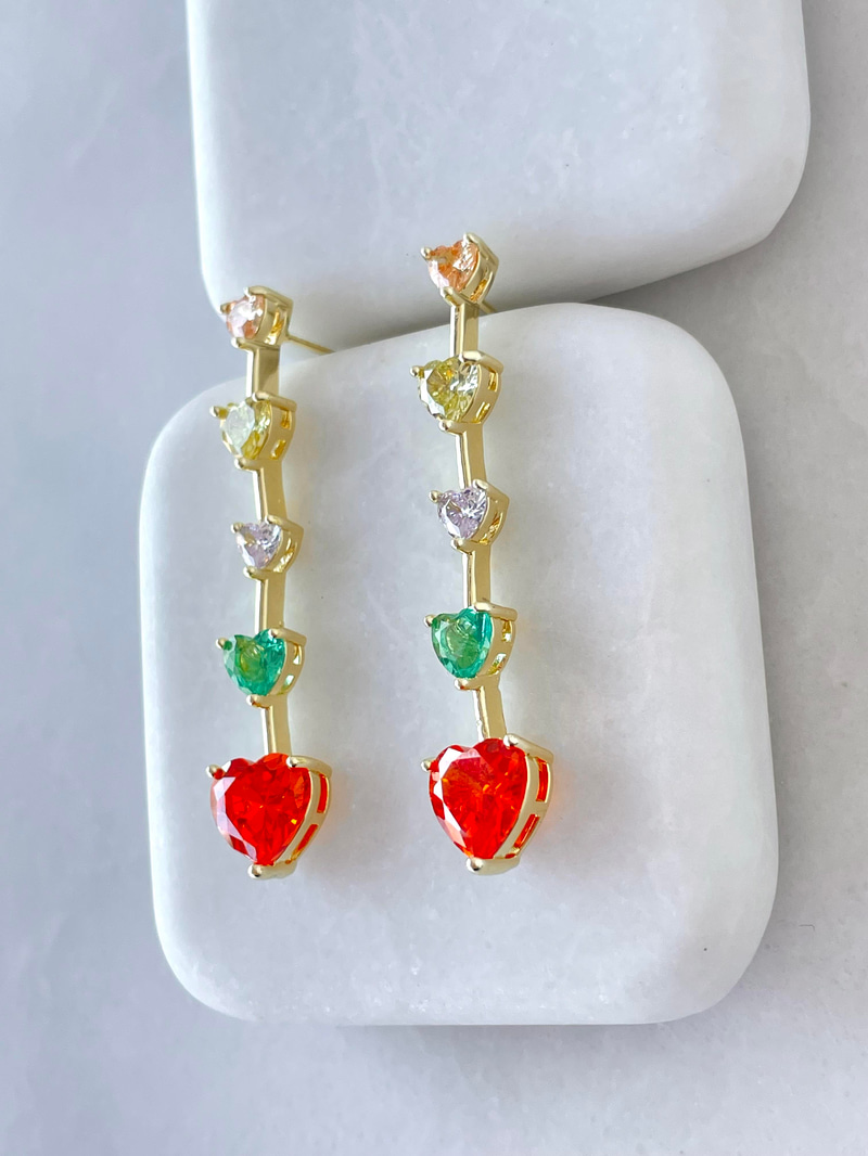 Altın Kaplama Renkli Kristal Kalp Sallantılı Küpe Gold