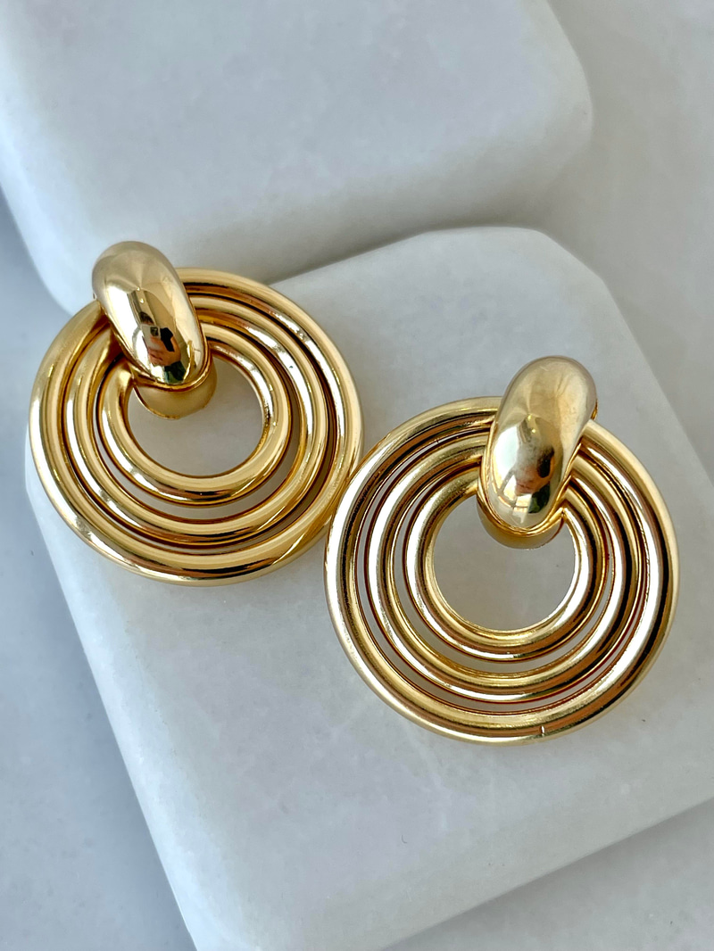 Altın Kaplama Vintage Üç Halkalı Küpe Gold