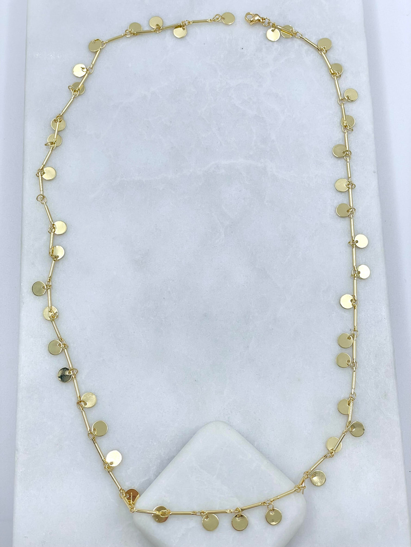 Altın Kaplama Pul Sallantılı Boru Zincir Kolye Gold