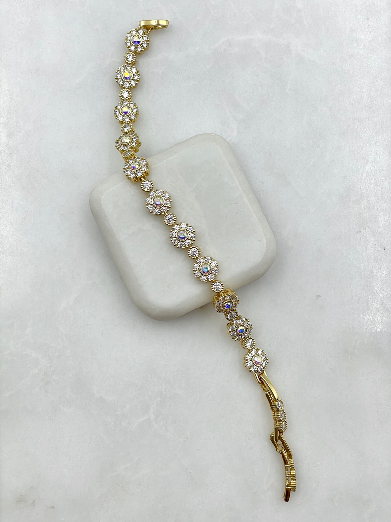 Özel Seri Swarovski Taşlı Çiçek Bileklik Gold