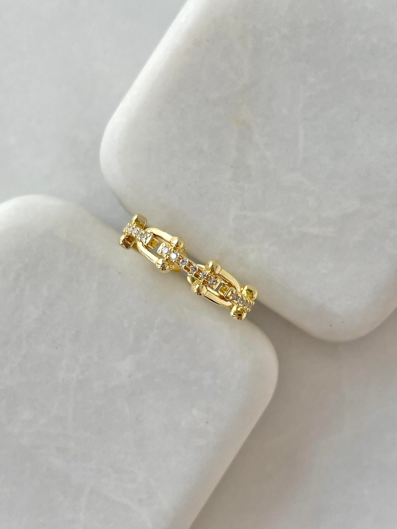 Altın Kaplama Taşlı Zincir Yüzük Gold