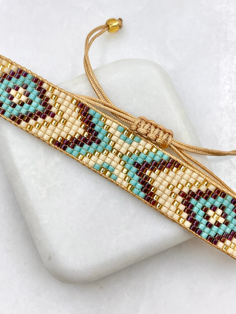 Miyuki Boncuk Kilim Desenli Bileklik Turkuaz