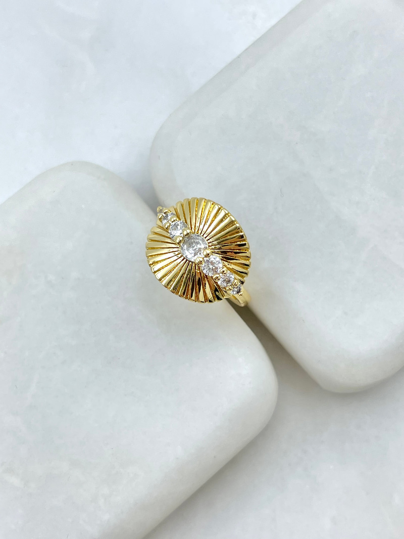 Altın Kaplama Kristal Taşlı Oval Plaka Serçe Parmak Yüzüğü Gold