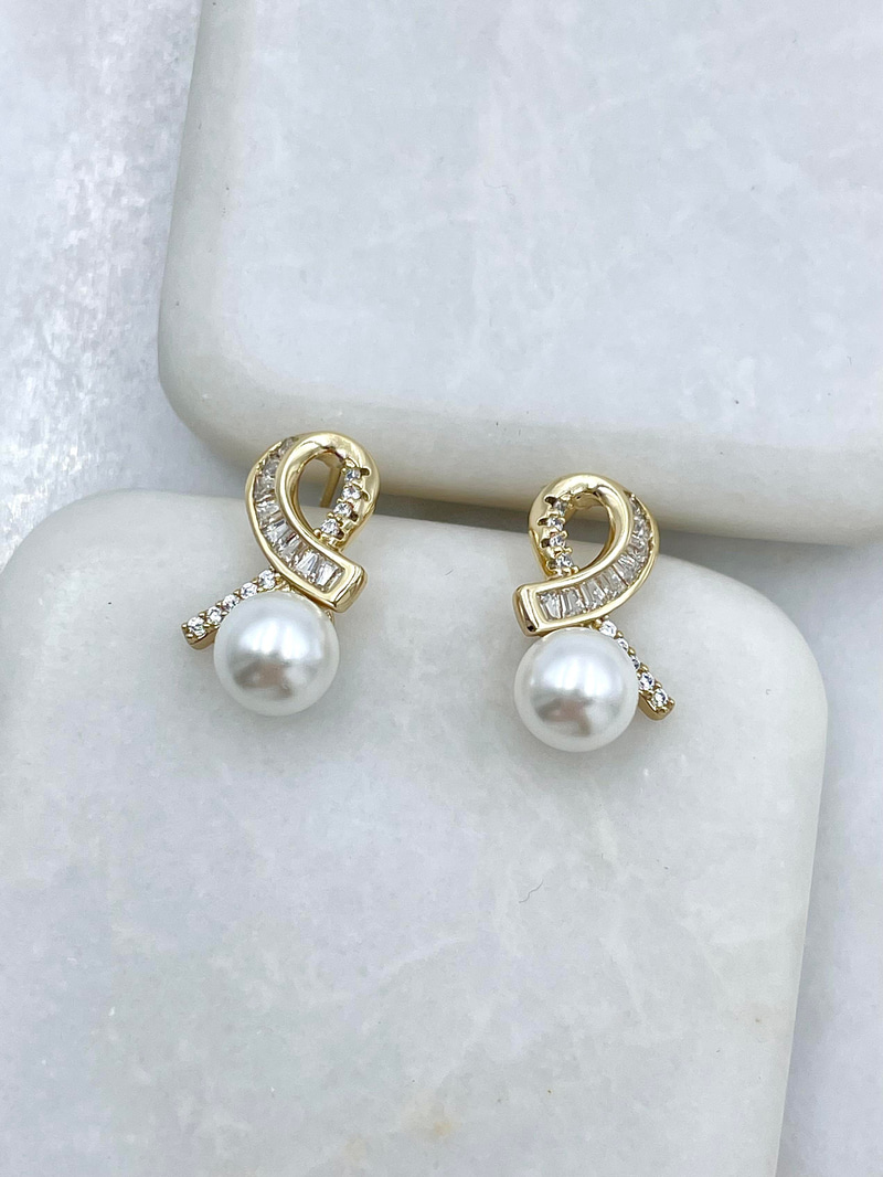 Özel Seri İncili Kurdele Model Küpe Gold