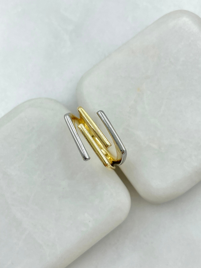 Dörtlü Sütun Çift Renk Yüzük Gold