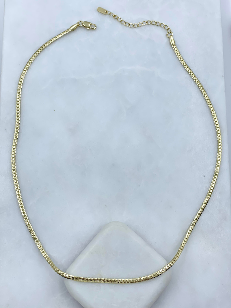 Altın Kaplama Minimal Ezme Yılan Zincir Kolye 45 cm Gold