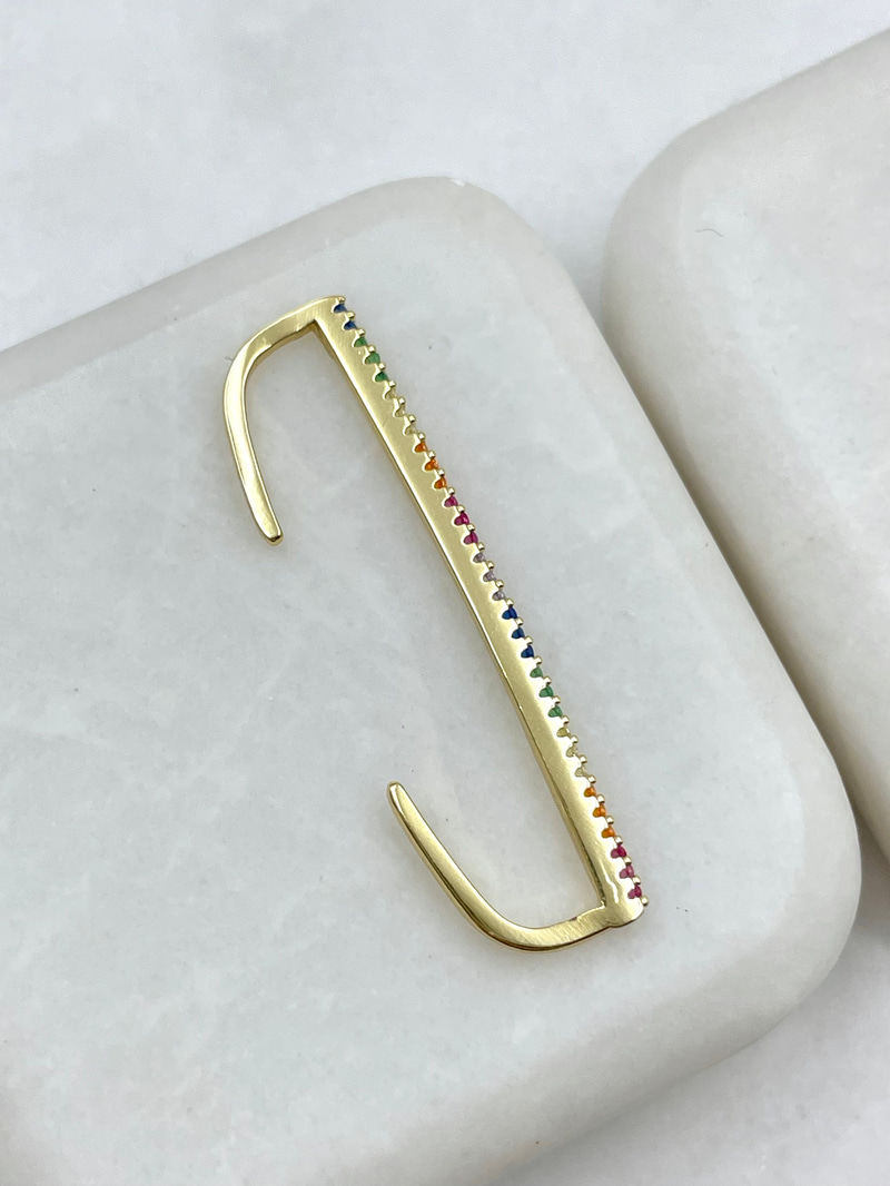 Altın Kaplama Renkli Gömme Taşlı Kulak Üstü Küpe Gold