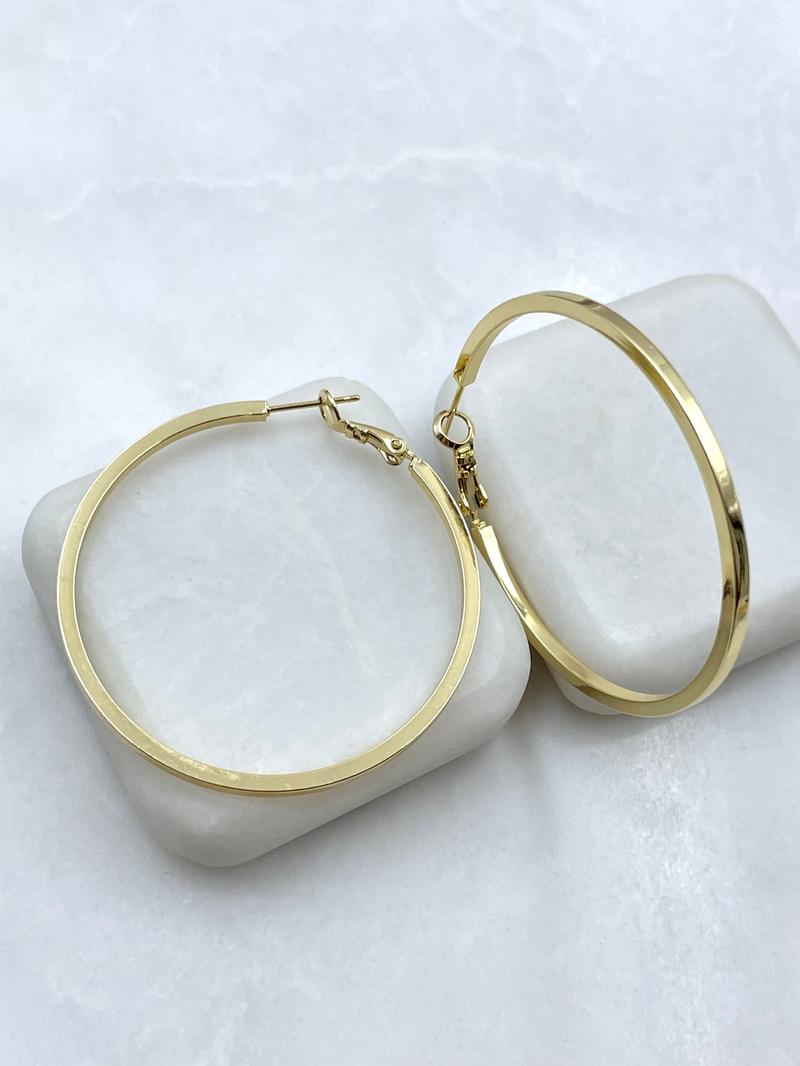 Altın Kaplama Kare Kesim Basic Halka Küpe 5 cm Gold