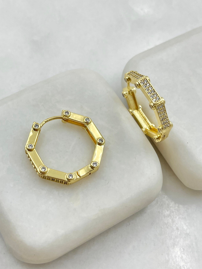 Özel Seri Zirkon Taşlı Tasarım Sekizgen Küpe Gold