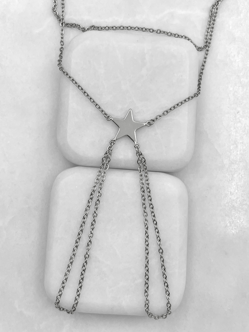 Çelik Çift Zincir Yıldız Şahmeran Gümüş