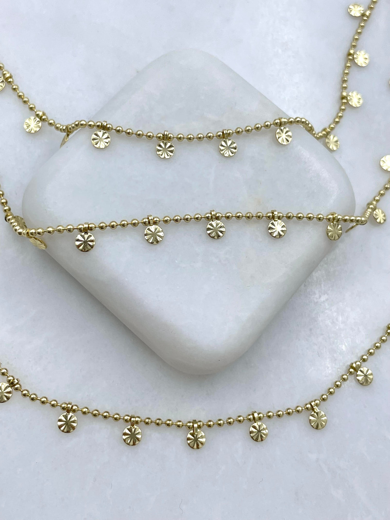 Altın Kaplama Üç Sıra Pul Sallantılı Topçuk Zincir Kolye Gold