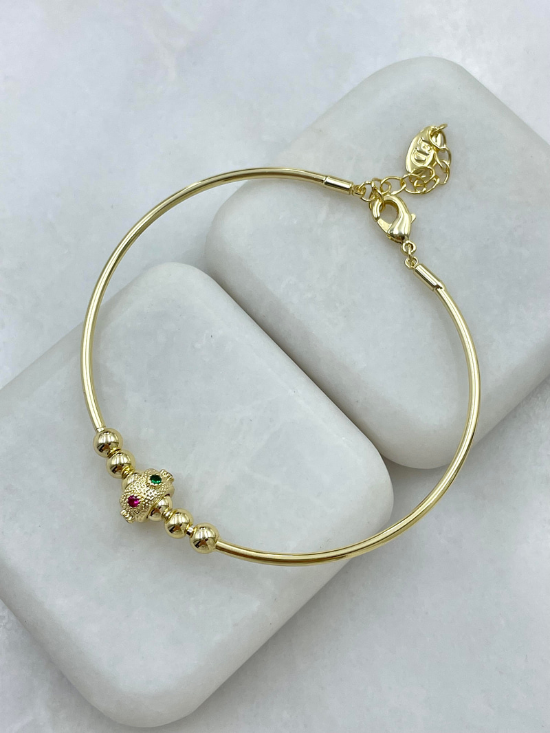 Altın Kaplama Renkli Taşlı Minimal Kelepçe Bileklik Gold