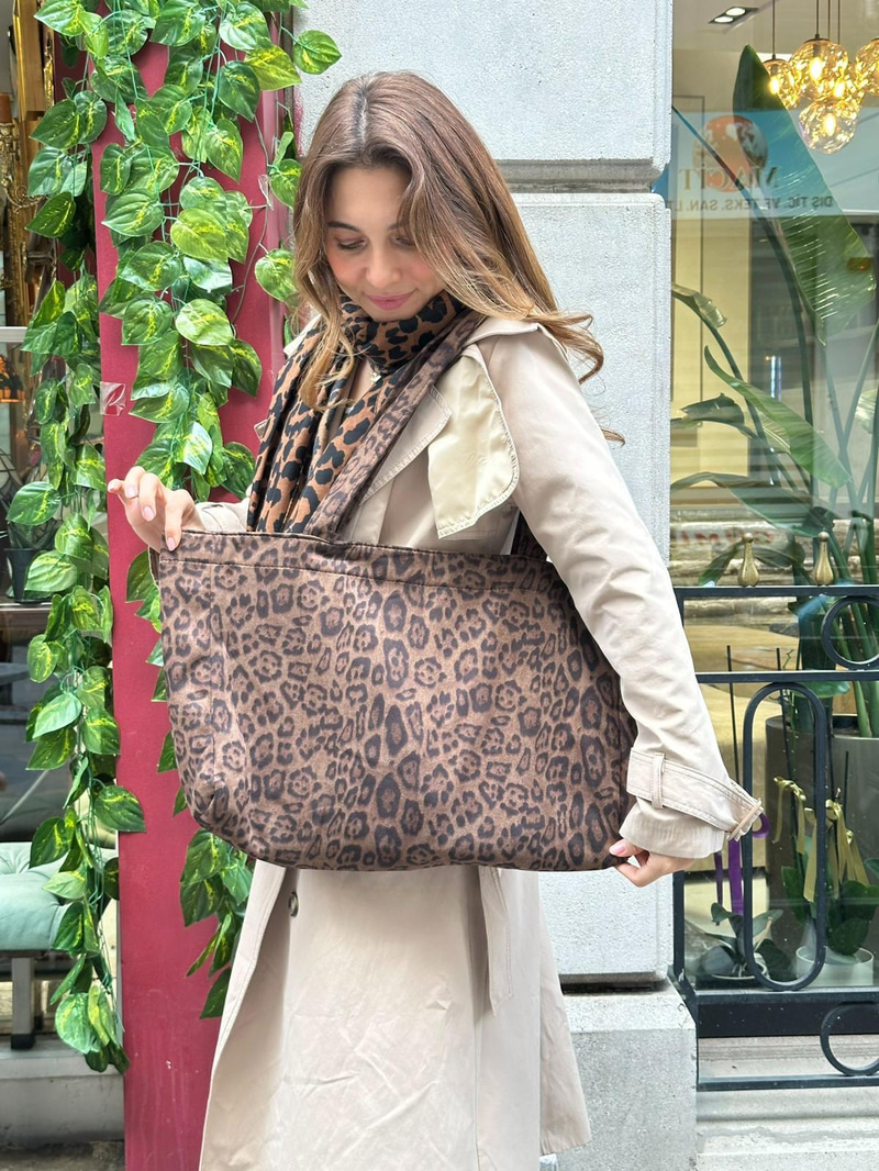 Leopar Alışveriş Çantası Kahve