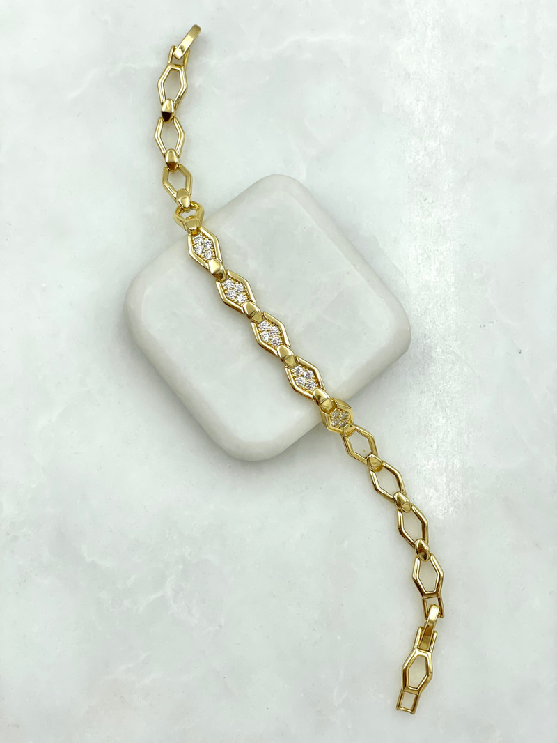Özel Seri Zirkon Taşlı Tasarım Bileklik Gold