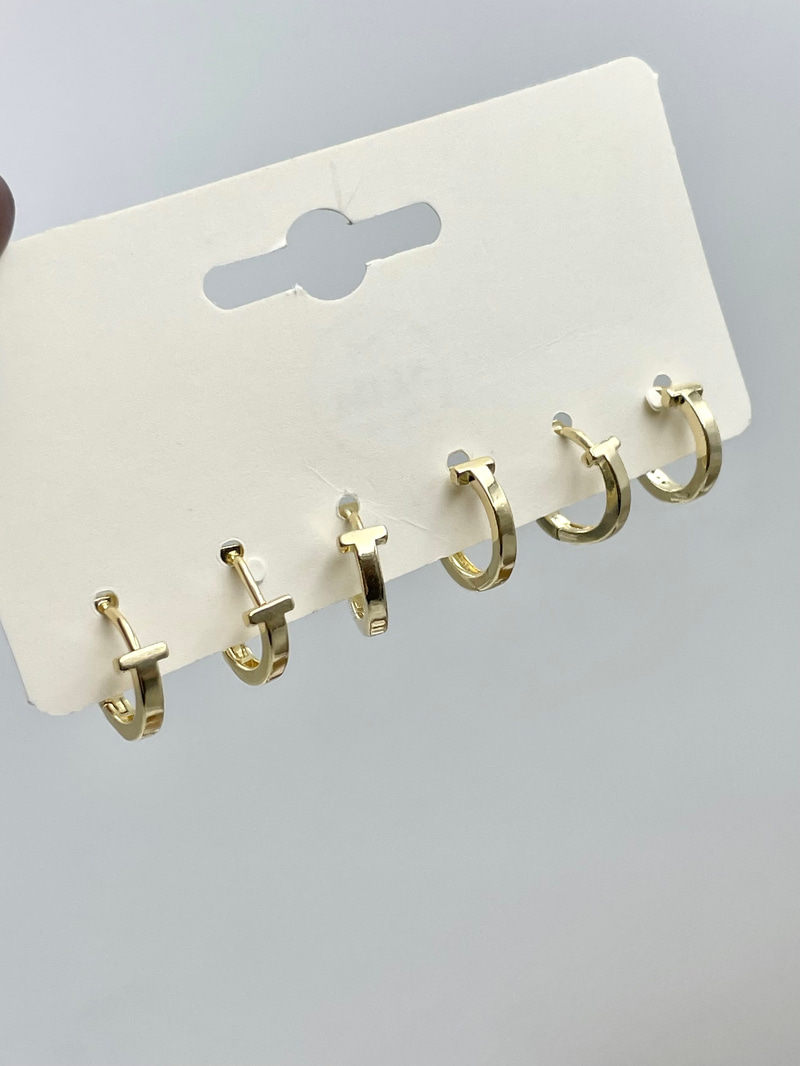 Sedefli ve Gömme Taşlı Çivi Model Altılı Set Küpe Gold
