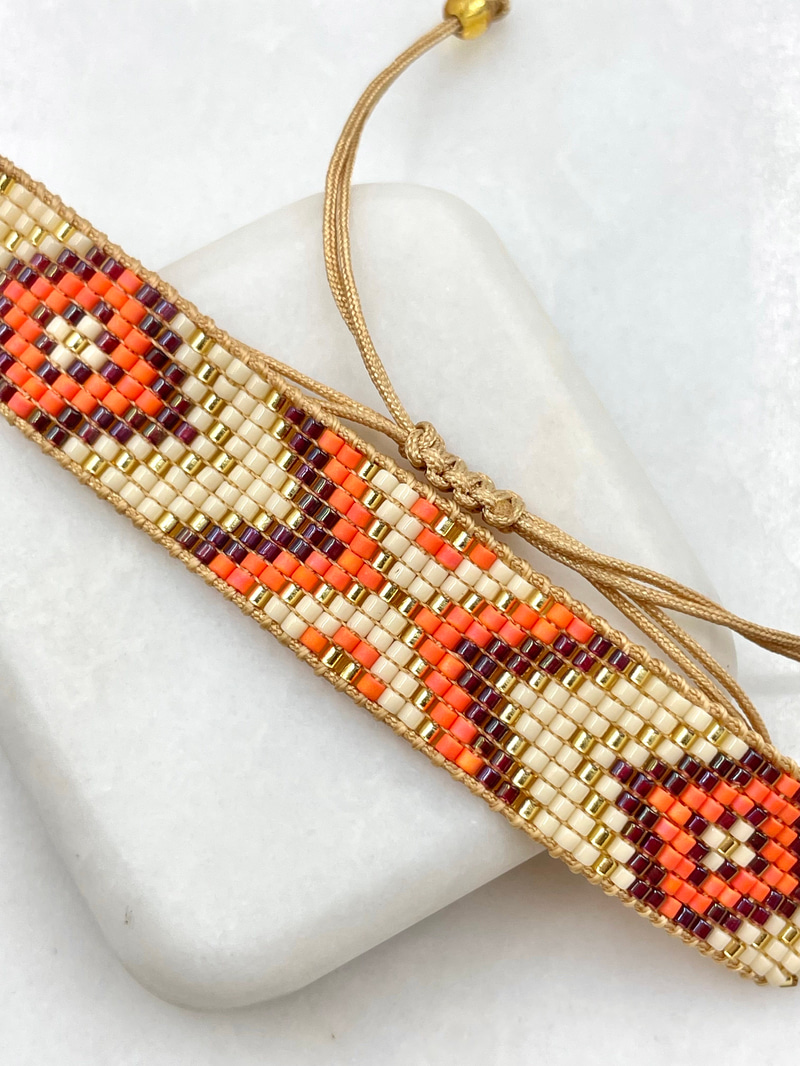 Miyuki Boncuk Kilim Desenli Bileklik Turuncu