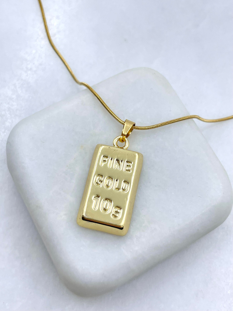 Çelik Büyük Külçe Kolye 45 cm Gold