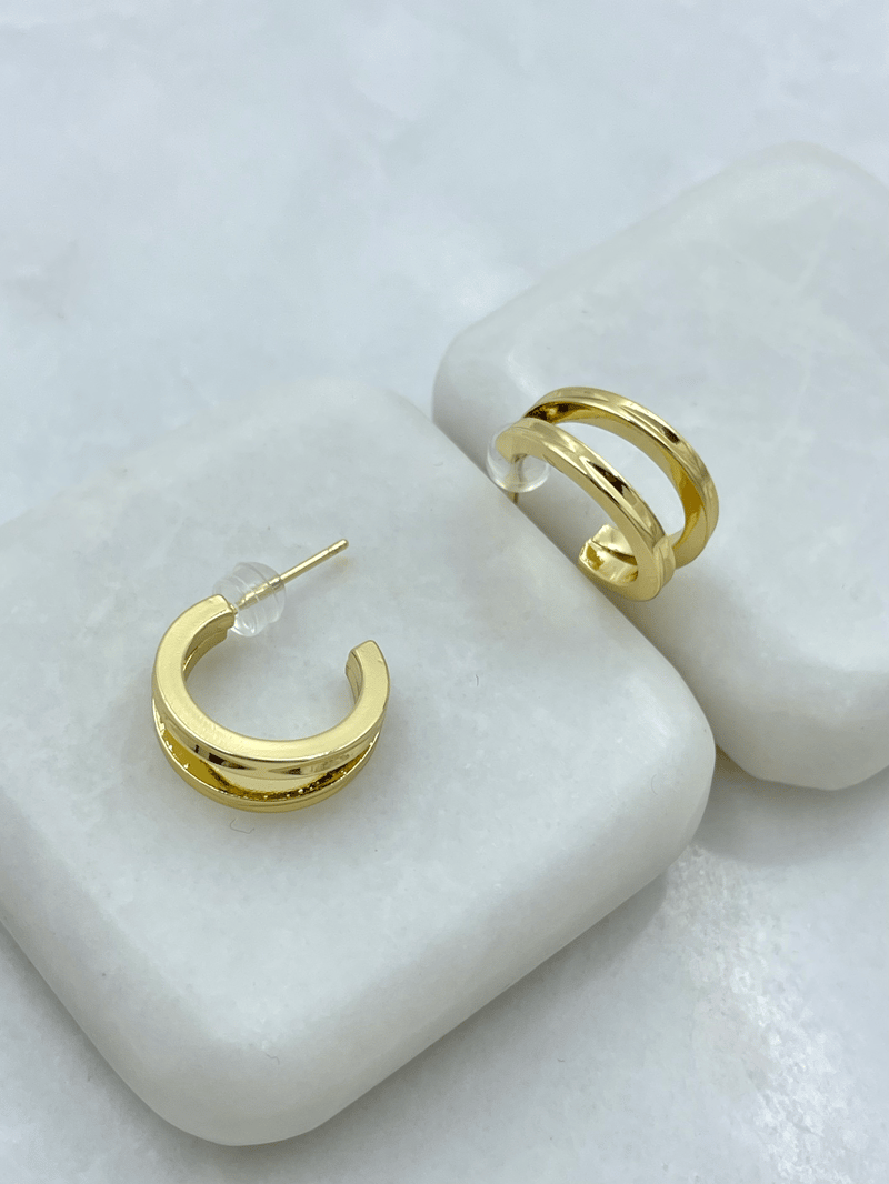 Altın Kaplama İkili Görünüm Yansımalı Küpe Gold