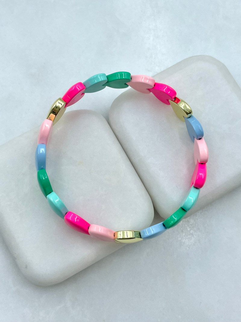 Renkli Kalp Porselen Lastik Bileklik Renkli