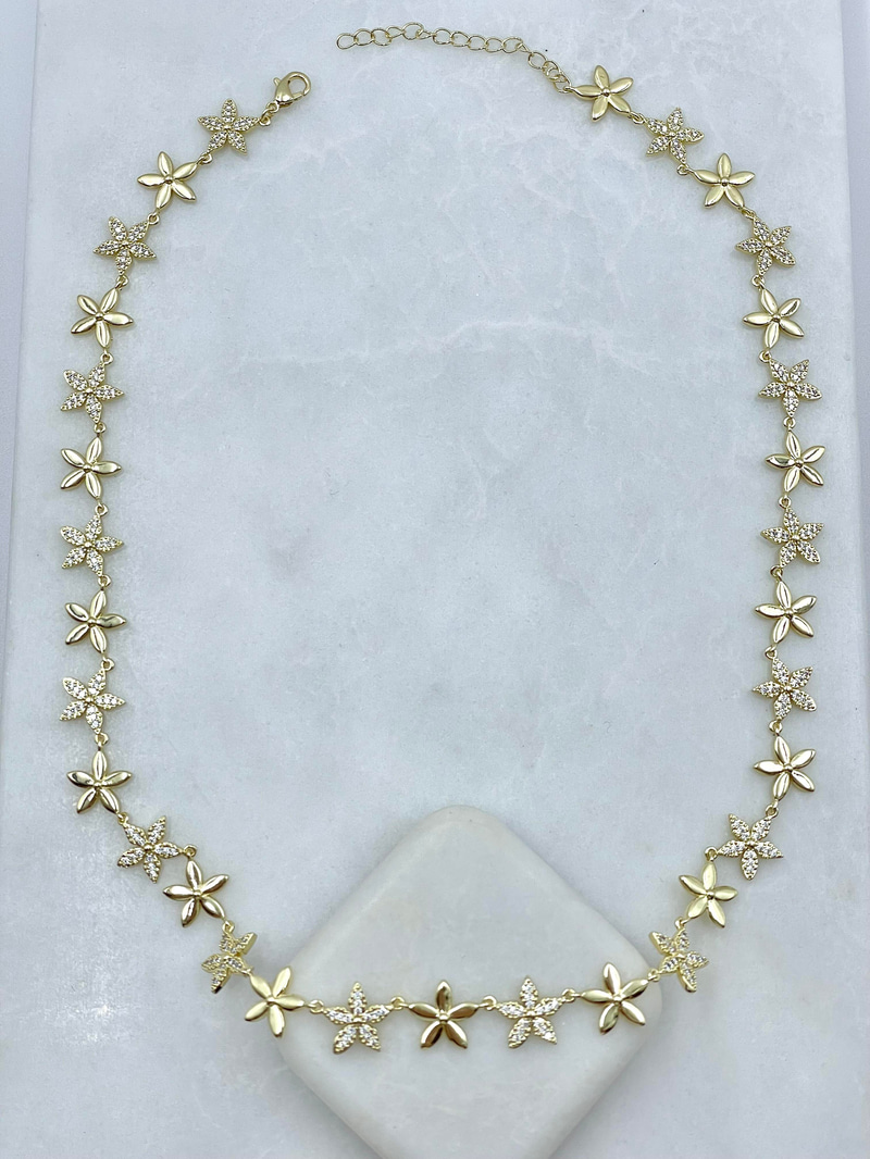 Altın Kaplama Gömme Taşlı Açelya Kolye Gold