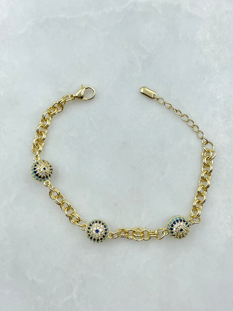 Zirkon Taşlı Üçlü Nazar Bileklik Gold