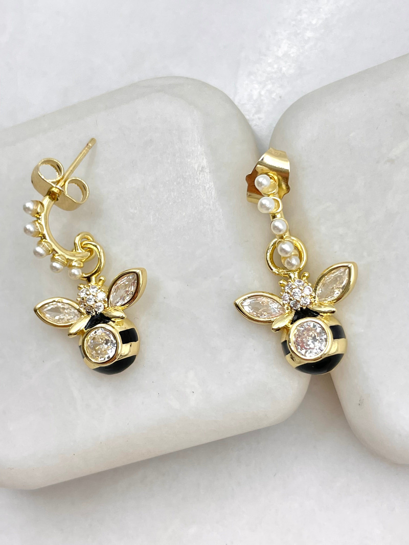 İncili Arı Model Küpe Gold