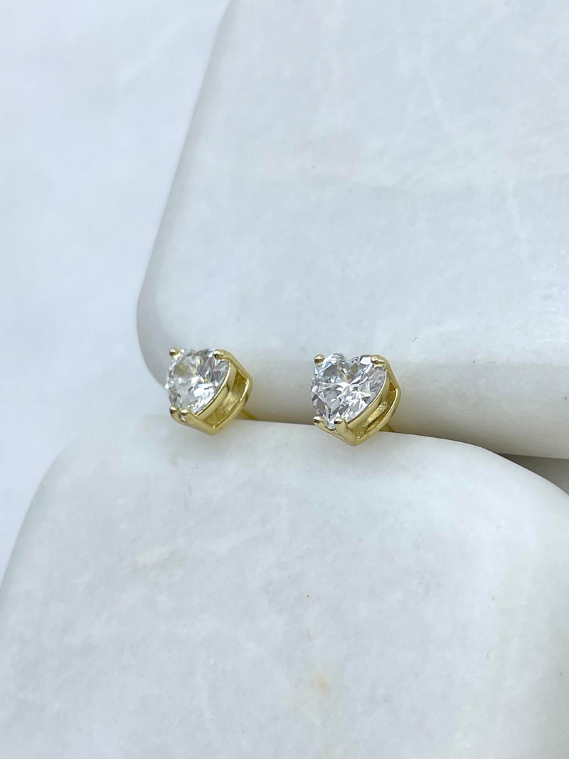 Özel Seri Kristal Taşlı Kalp Küpe 0.6 mm Gold