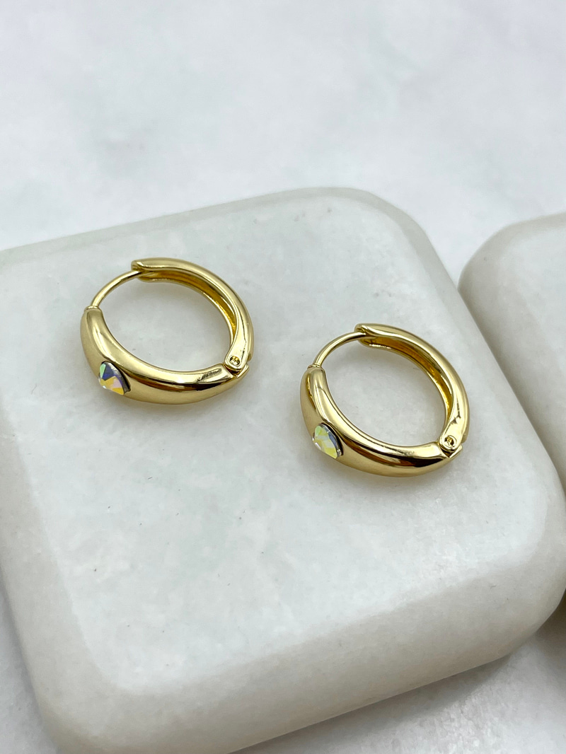 Özel Seri Swarovski Kalpli Halka Küpe Gold