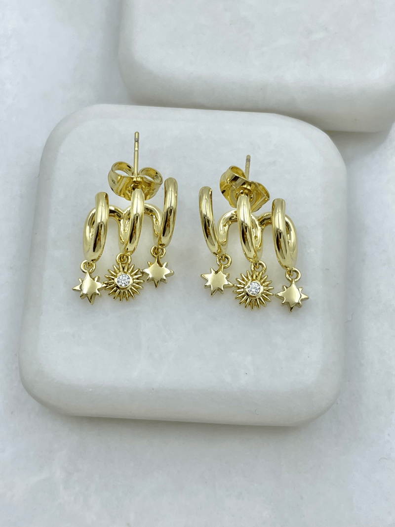 Özel Seri Üçlü Görünüm Güneş ve Yıldız Model Küpe Gold
