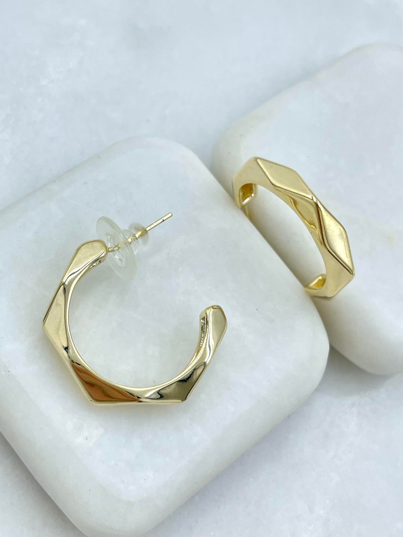 Özel Seri Üçgen Yansımalı Halka Küpe 2.7 cm Gold