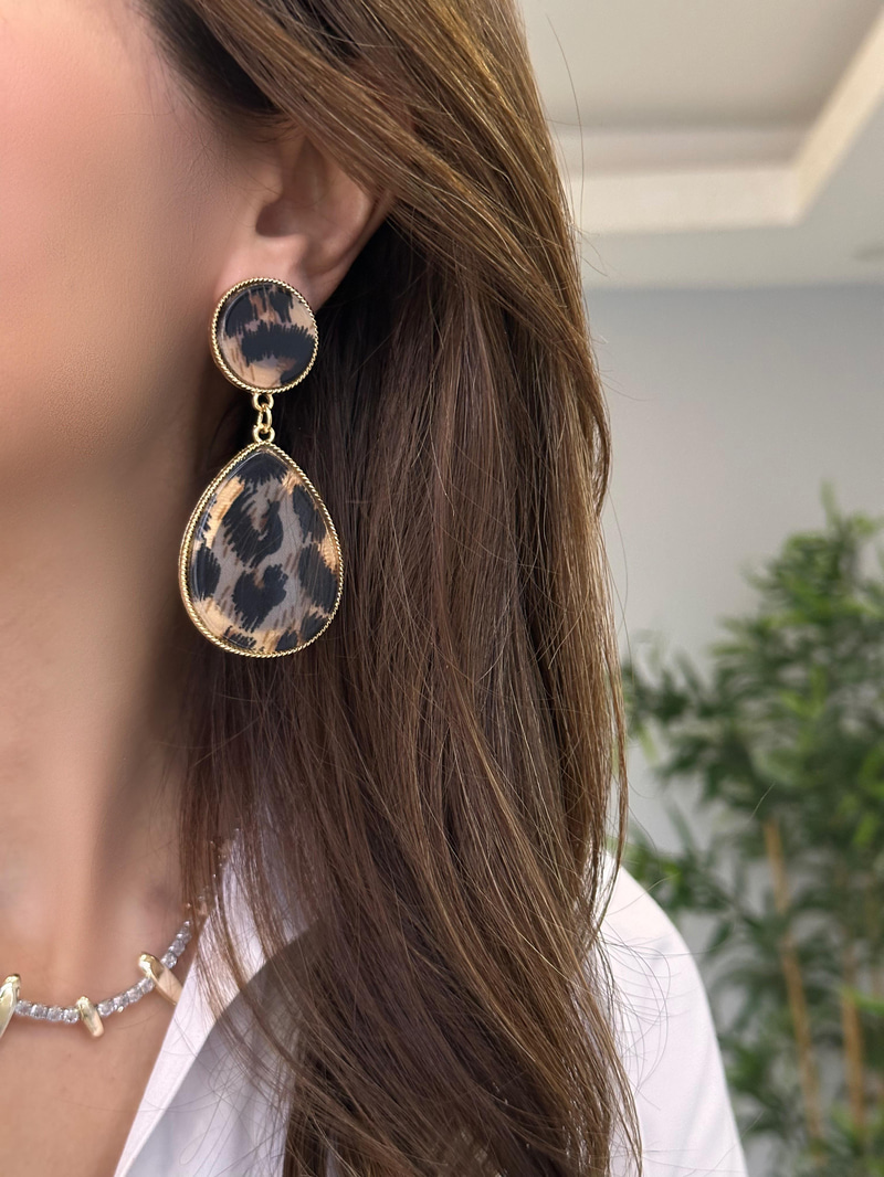 Leopar Damla Sallantılı Daire Küpe