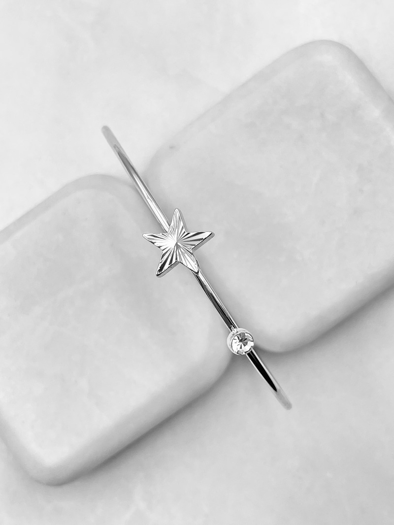 Lazer Kesim Kuzey Yıldızı Minimal Bileklik Gümüş