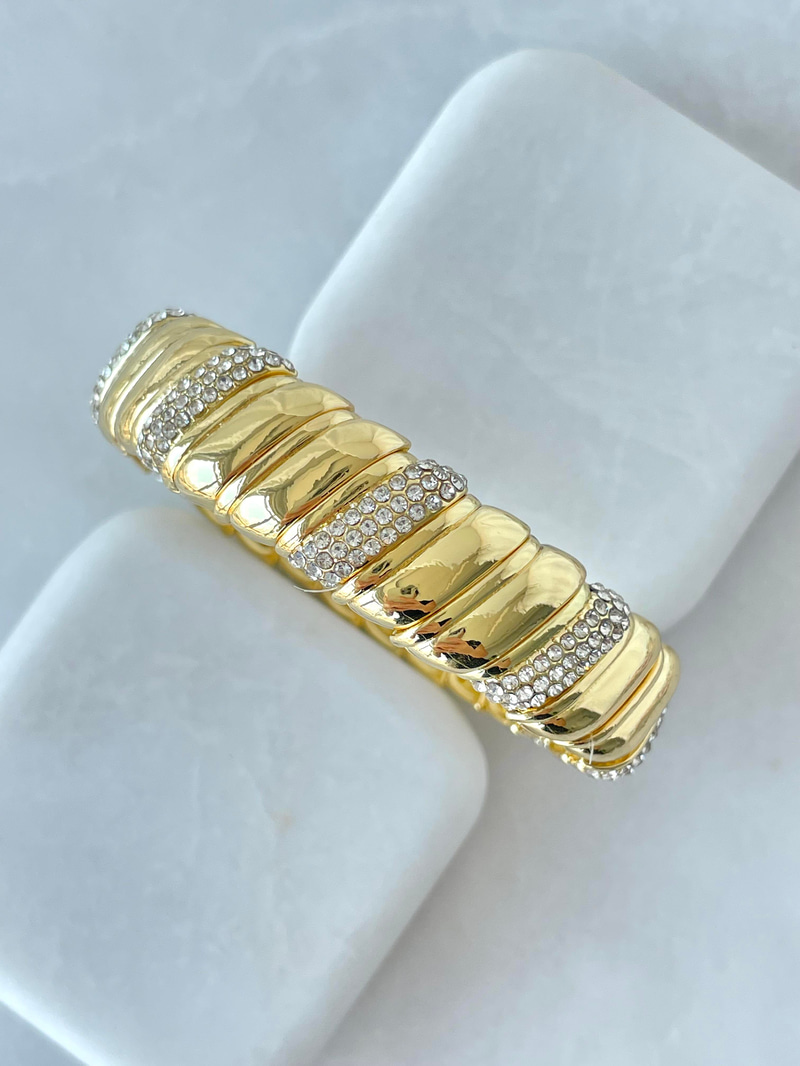 Gömme Taşlı Çift Renk Lastik Bileklik Gold