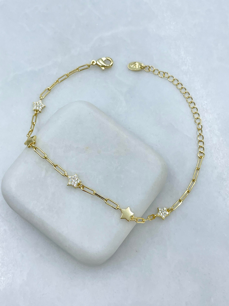 Altın Kaplama Gold Detaylı ve Gömme Taşlı Yıldız Bileklik Gold