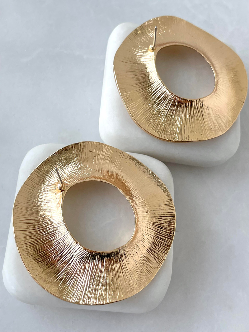 Altın Kaplama İçi Boş Plaka Daire Küpe Gold