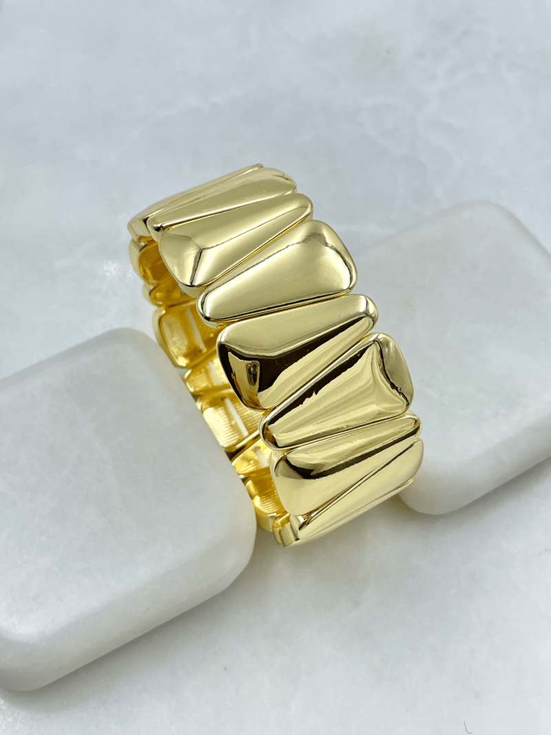 Altın Kaplama Asimetrik Plaka Esnek Bileklik Gold