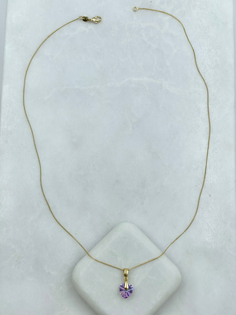 Özel Seri Mor Swarovski Taşlı Minik Kalp Kolye Gold