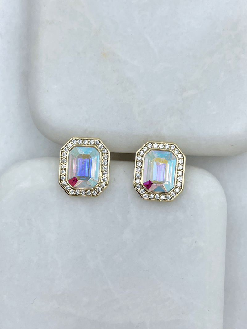 Özel Seri Swarovski Taşlı Baget Küpe Gold