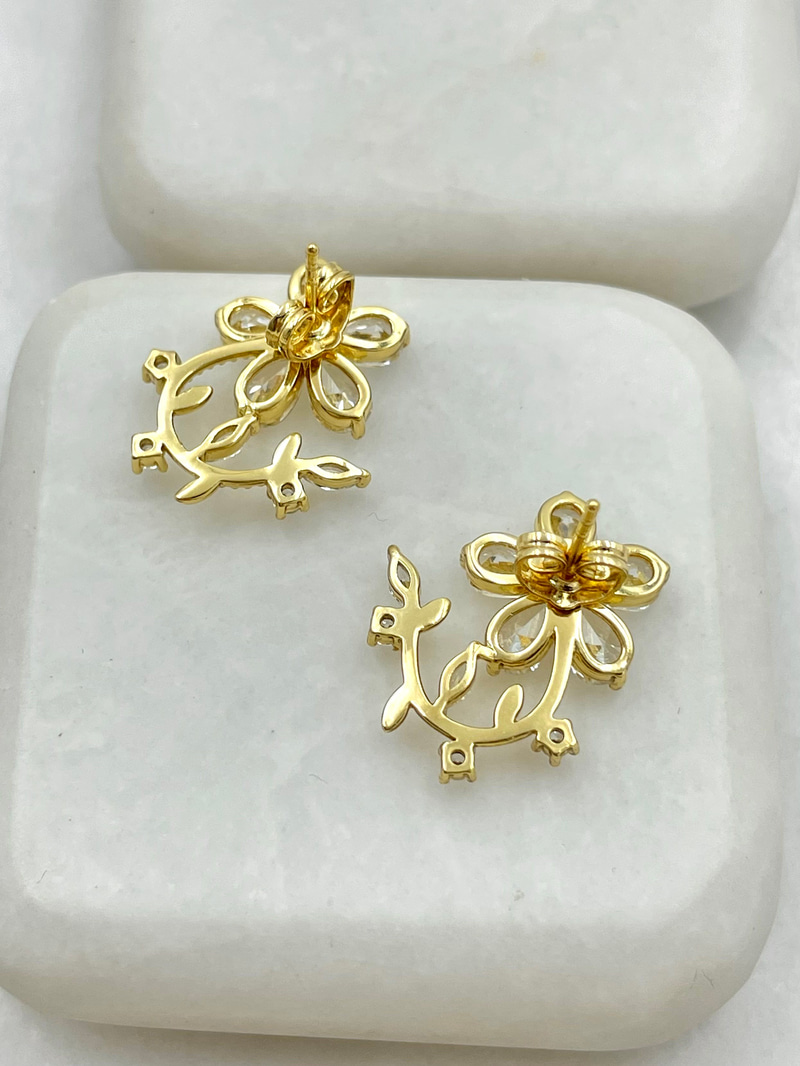 Özel Seri Kristal Taşlı Sarmaşık Çiçek Küpe Gold