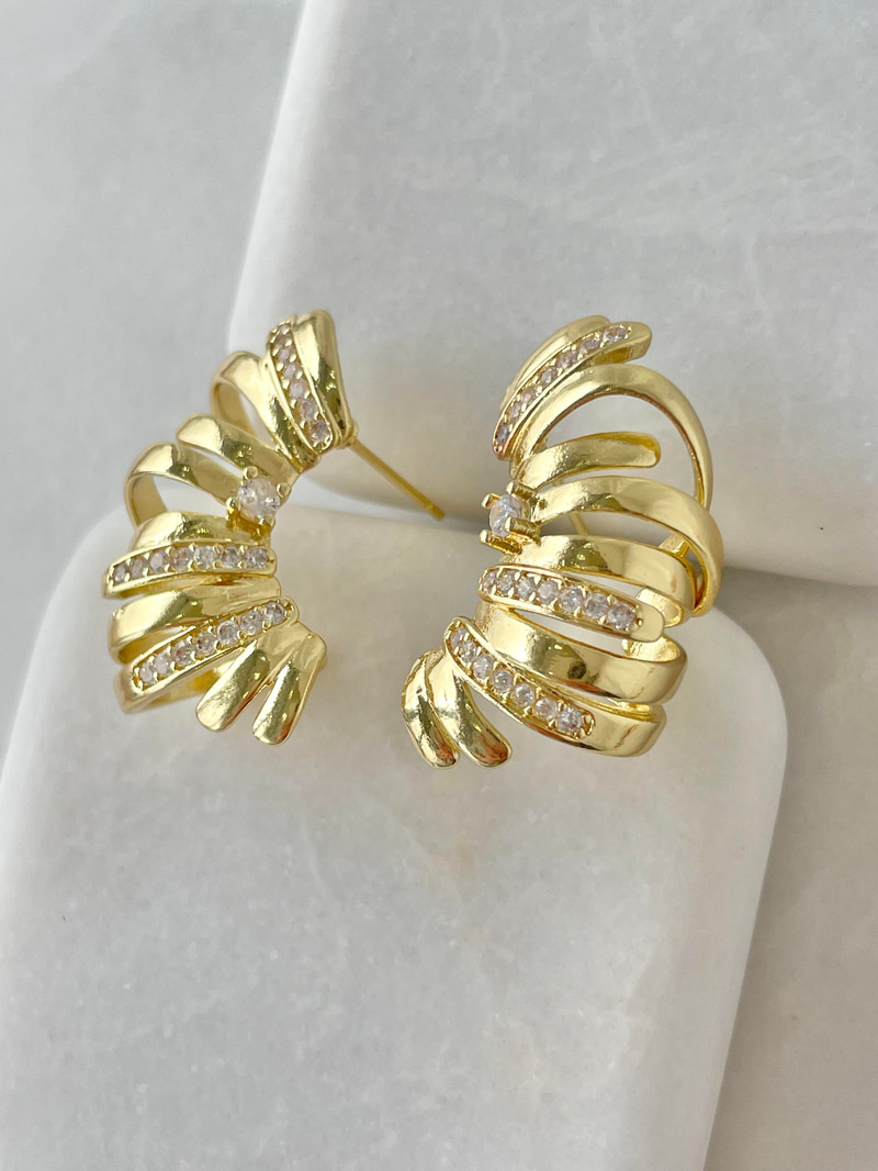 Altın Kaplama Kristal ve Gömme Taşlı Çoklu Görünüm Küpe Gold