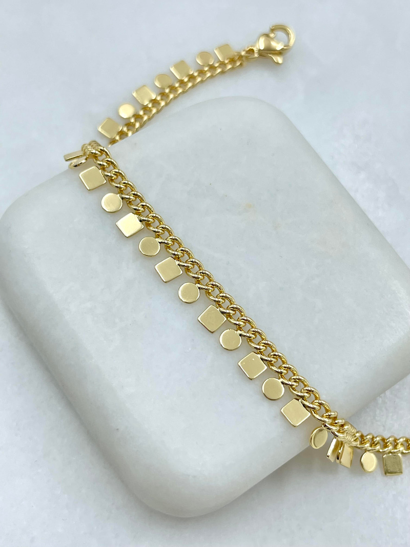 Altın Kaplama Kare ve Daire Plaka Bileklik Gold