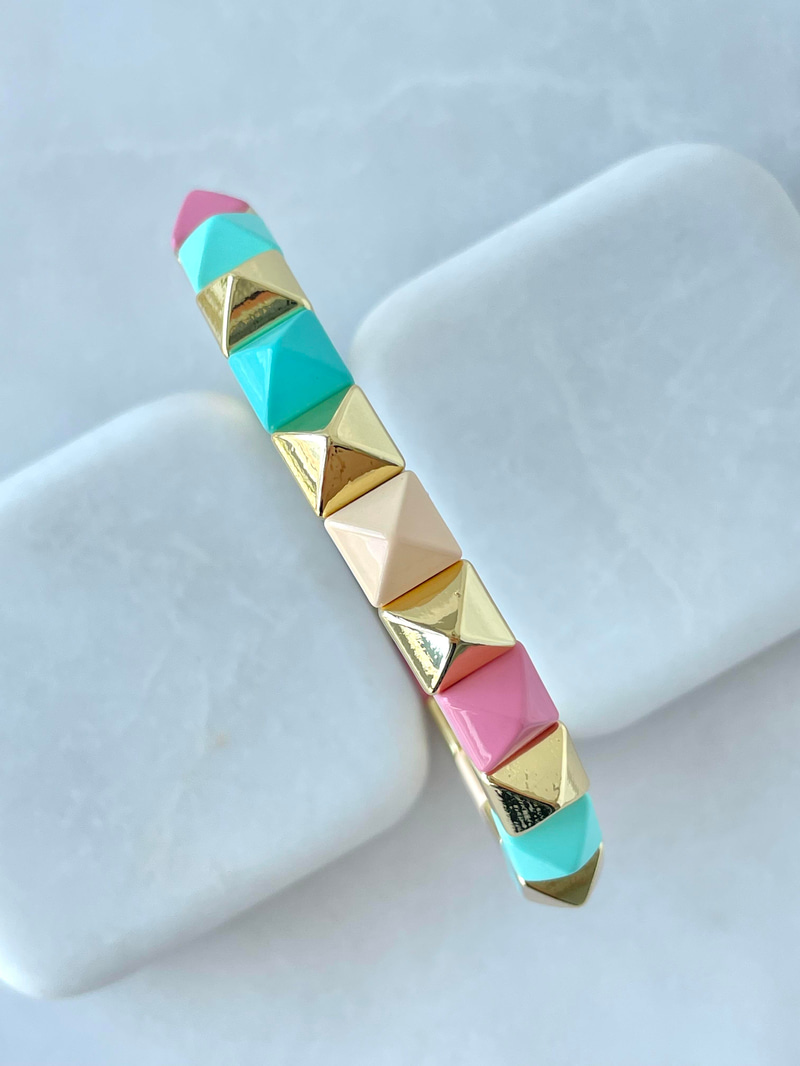 Gold Detaylı Üçgen Şekilli Lastik Bileklik Pastel Renkli Gold