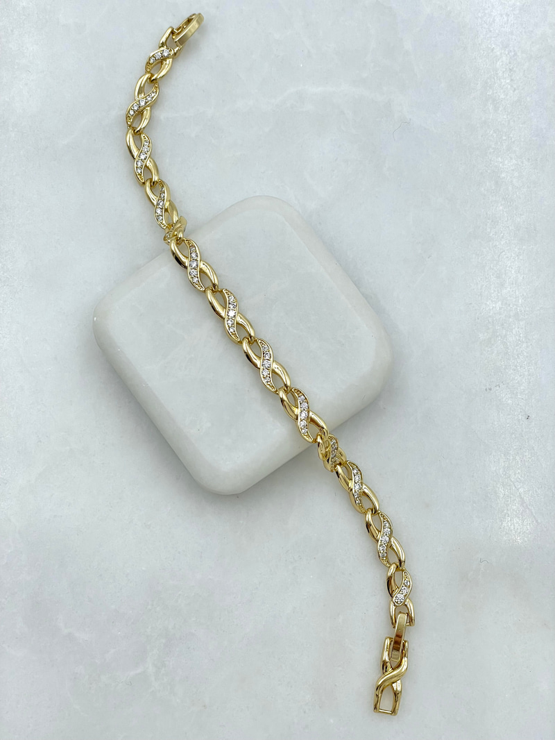 Özel Seri Gömme Taşlı Sonsuzluk Bileklik Gold