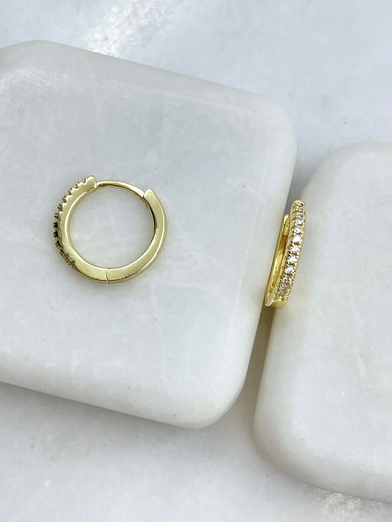 Altın Kaplama Minimal Gömme Taşlı Halka Küpe 1.5 cm Gold