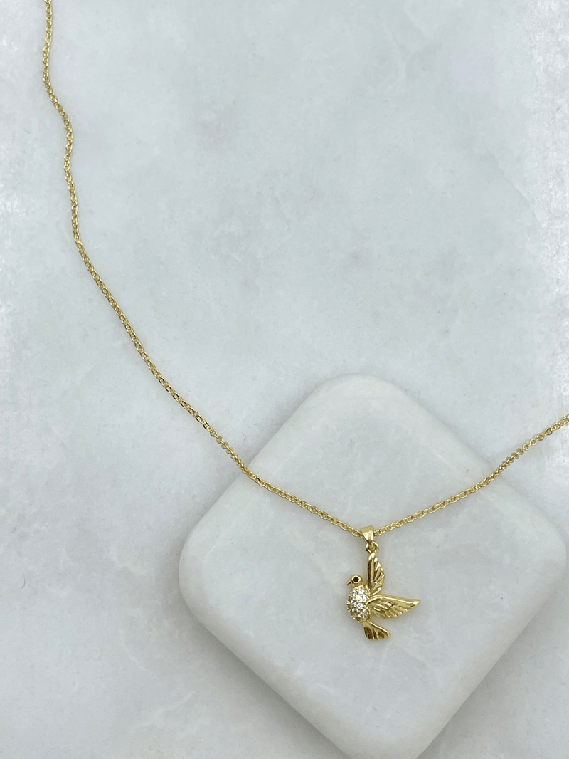 Altın Kaplama Gömme Taşlı Güvercin Model Kolye Gold