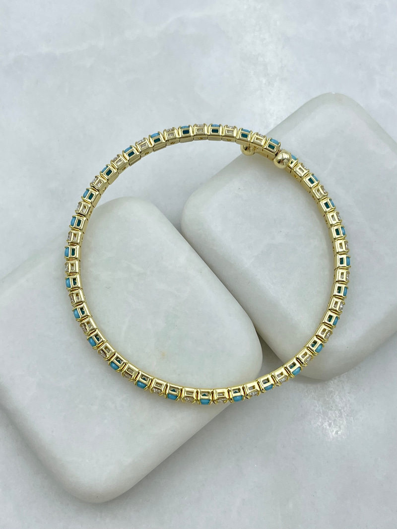 Altın Kaplama Turkuaz Taşlı ve Su Yolu Yaylı Bileklik Gold