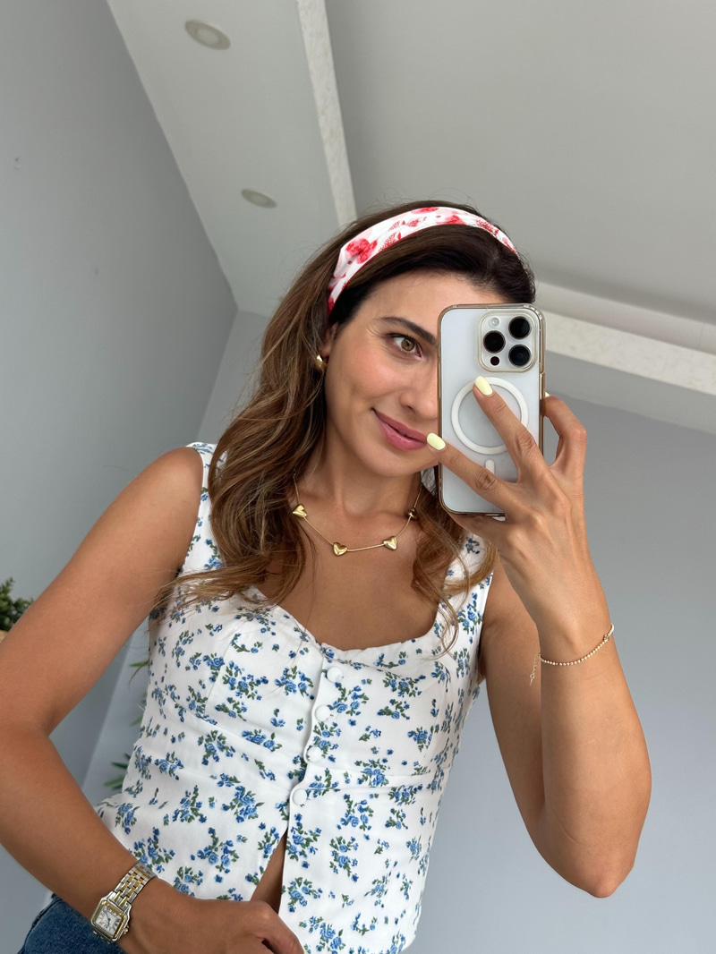 Nar Desenli Bandana Fular Renkli